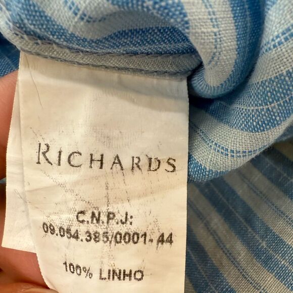 Richards Balneário Linen Button-Up Shirt Blue White Striped Mens Sz 3 M/L Brazil - Picture 6 of 9